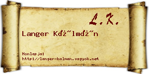 Langer Kálmán névjegykártya