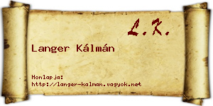 Langer Kálmán névjegykártya
